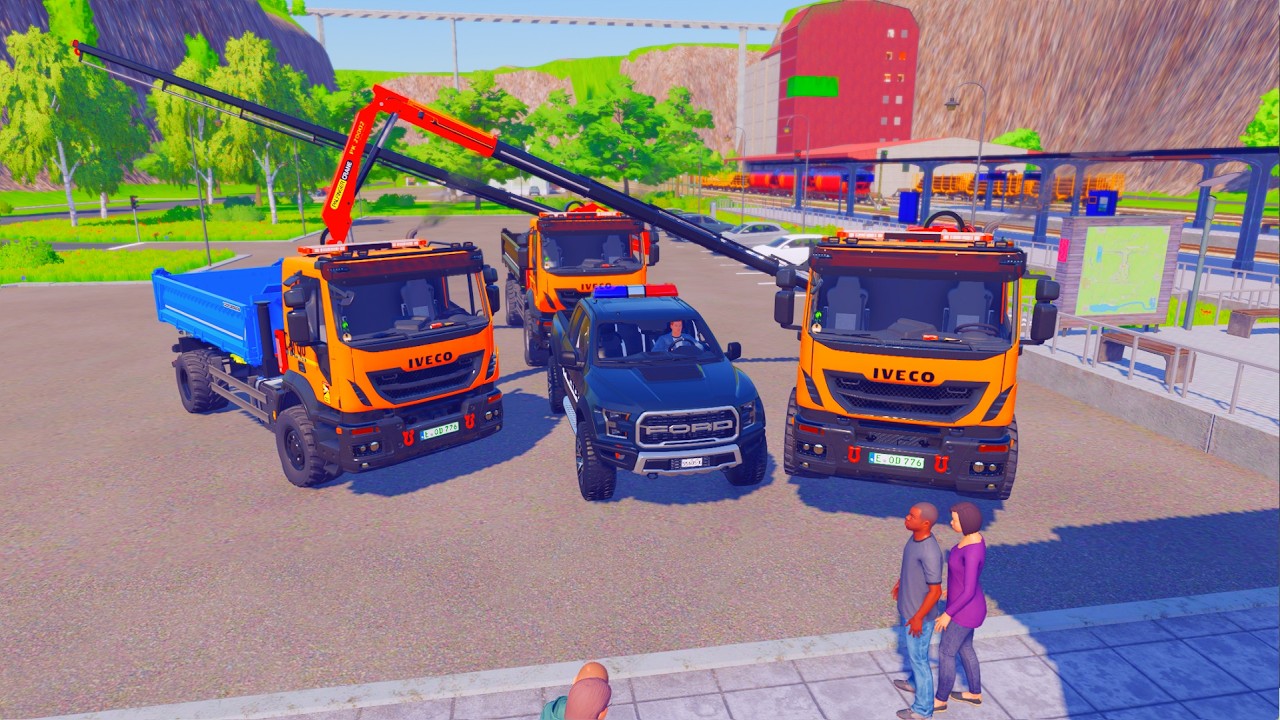 GIANT MIXER TRUCKS WITH POLICE convoy MOUNTAIN TERRAIN CHALLENGE! FS22