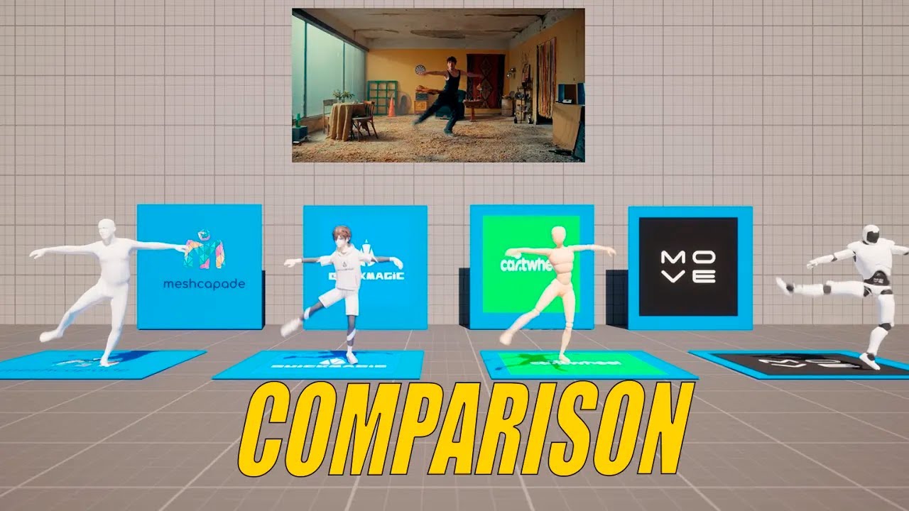 Comparison mocapvideo @meshcapade Quickmagic, Cartwheel and MoveAi
