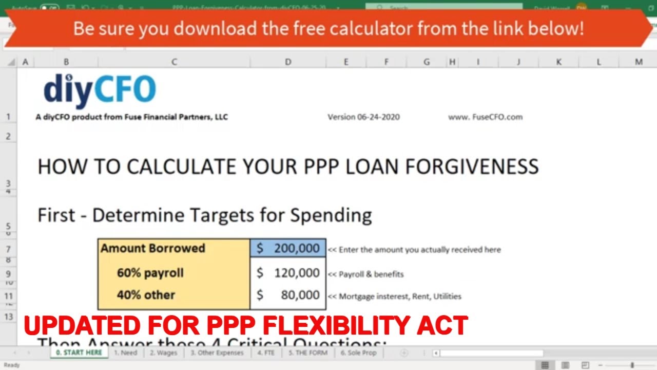 NEW PPP CALCULATOR:  Updated for PPP Flexibility Act.  Includes 8 and 24 weeks
