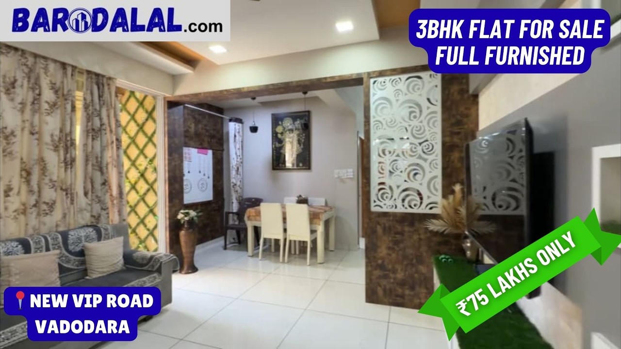 Full furnished 3bhk flat for sale in vadodara, new vip road, pancham elite