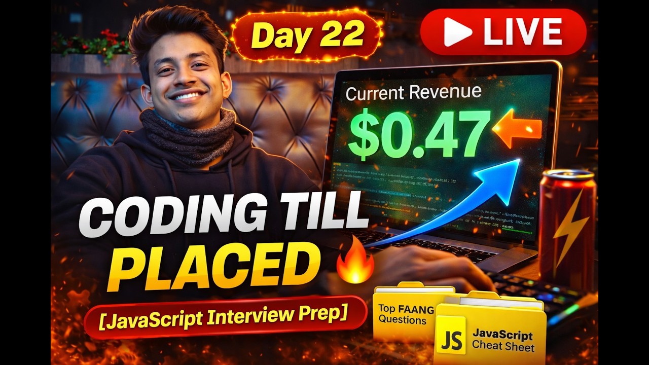 Coding Till Placed | JavaScript Interview Prep | $0.47 Revenue Update | Day 22 🔥