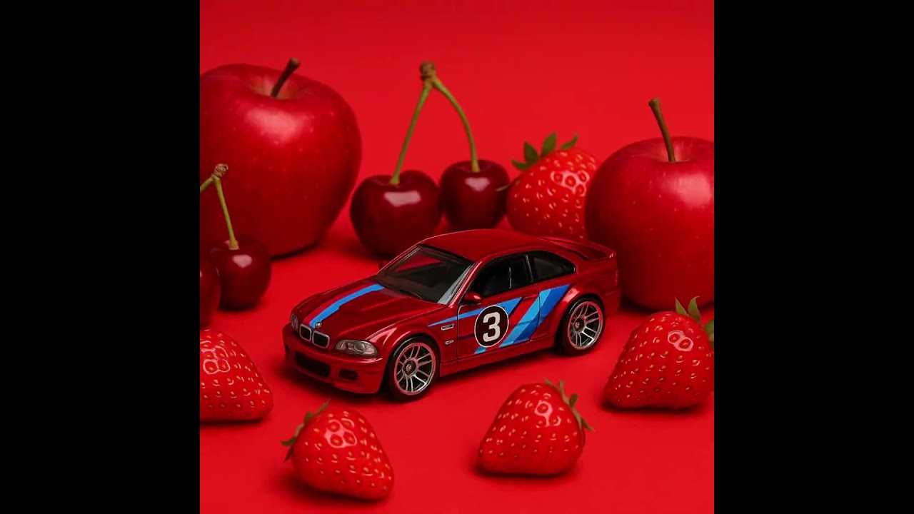 Tiny BMW Racing Through Giant Fruits #