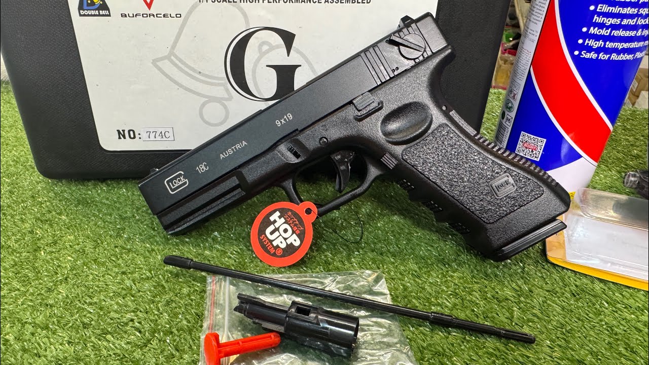 GLOCK 18C FULL AUTO DB 774C DOUBLE BELLปืนบีบีกันสั้นอัดแก๊สคุณภาพดีราคาประหยัดไอดีไลท์@m4bbgunshop