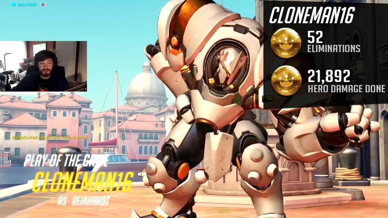 Cloneman16 Insane Reinhardt - 52 elims! POTG! [ Overwatch Season 31 Top 500 ]