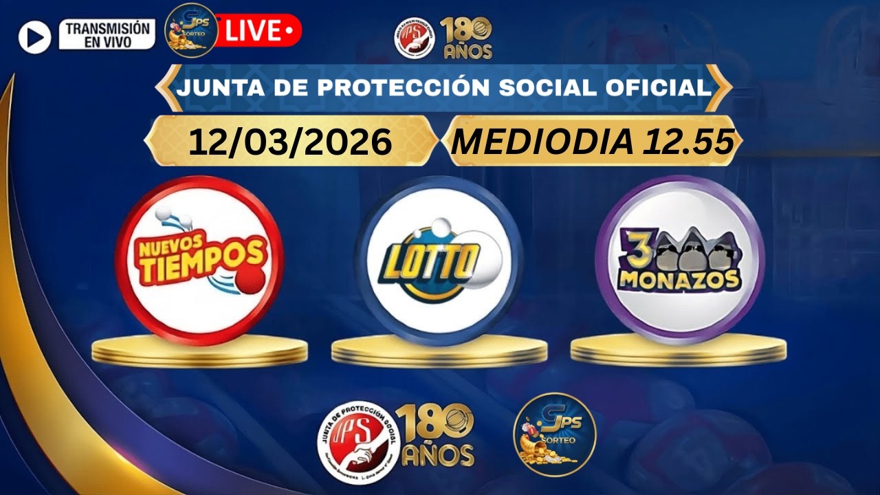 Sorteo JPS EN VIVO 12/03/2026 | 3 Monazos y Nuevos Tiempos (MEDIODÍA) | SorteoJPS #tica
