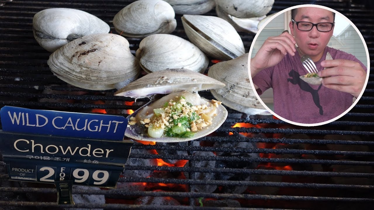 How to grill Quahogs (Chowder Clams)| Mukbang | Nghêu Nướng Mỡ Hành