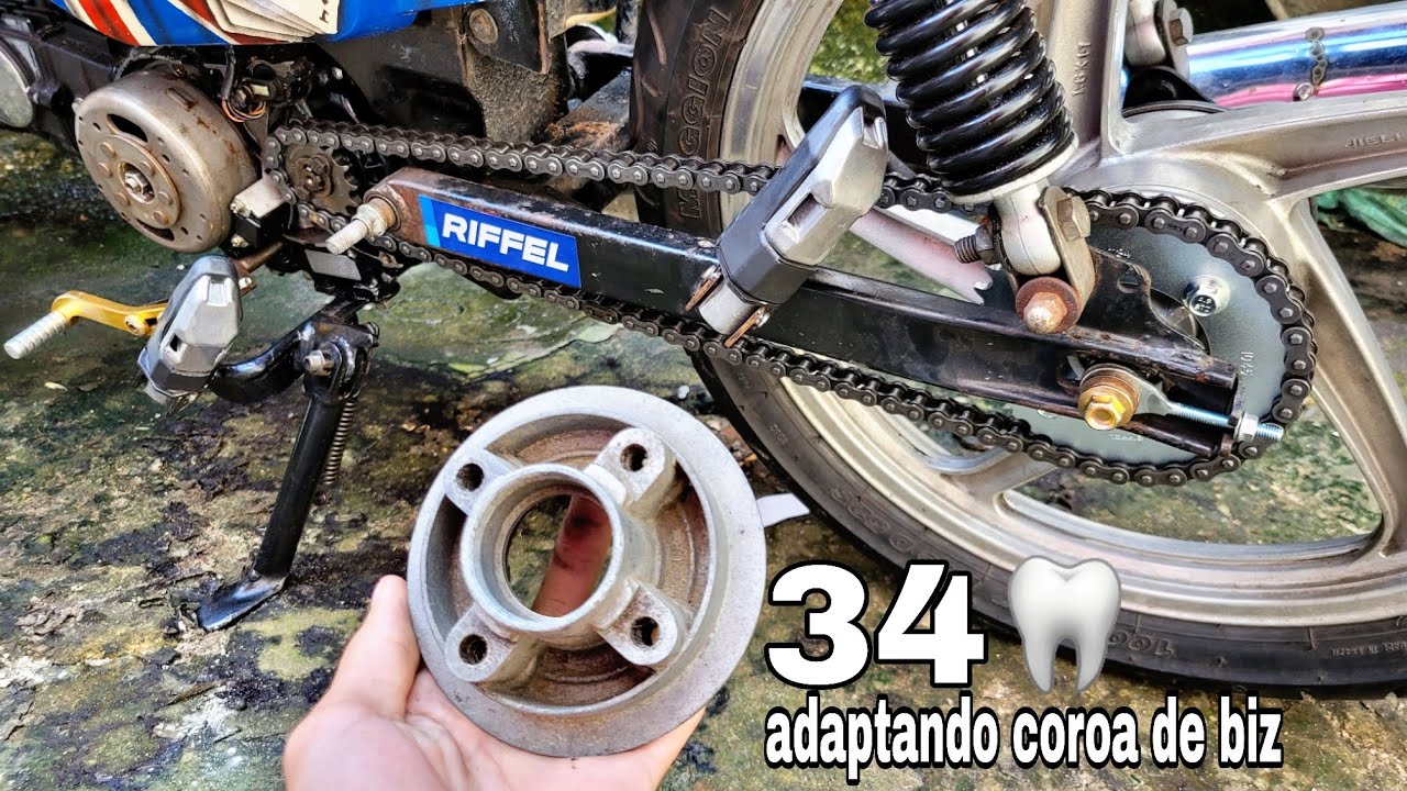 Como adaptar kit relação de biz na cinquentinha #14-34# #RIFFEL
