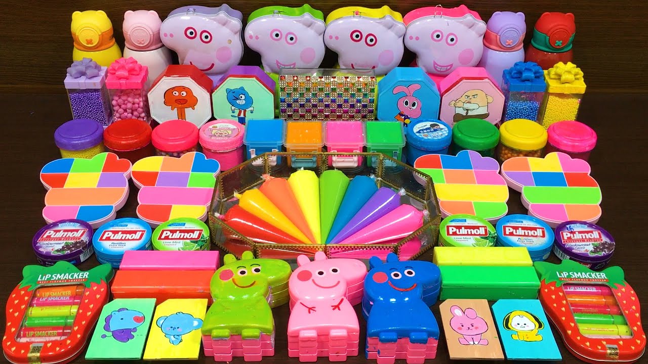 RAINBOW PEPPA PIG!! Mixing Random Things into GLOSSY Slime!! Series #174 Satisfying Video