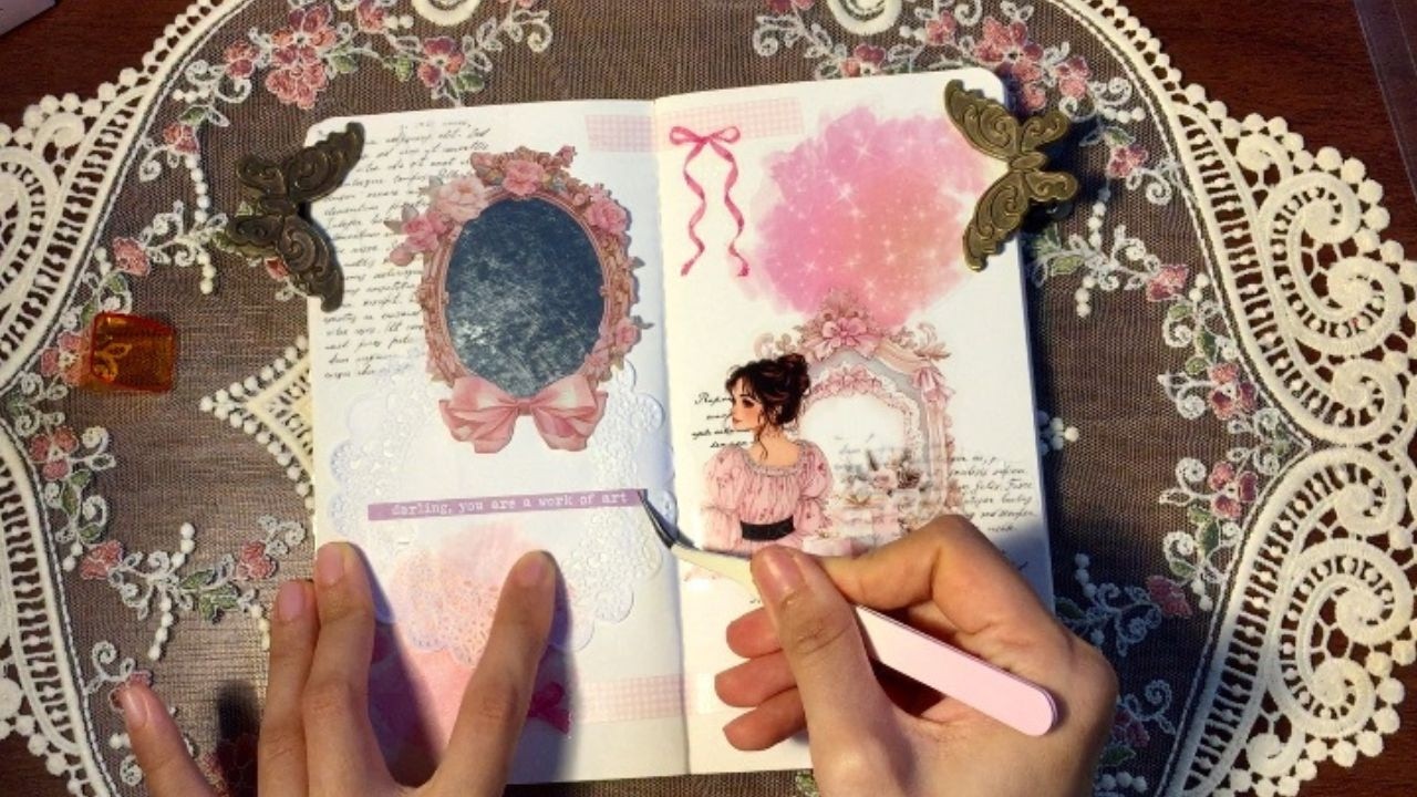 pink romantic journal with me 🎀 | aesthetic ASMR collage