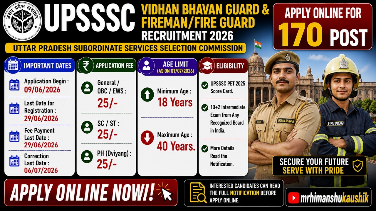UP Vidhan Bhavan Guard & Fireman Recruitment 2026 🔥 170 Posts | PET Required #UPSSSC #GovtJobs