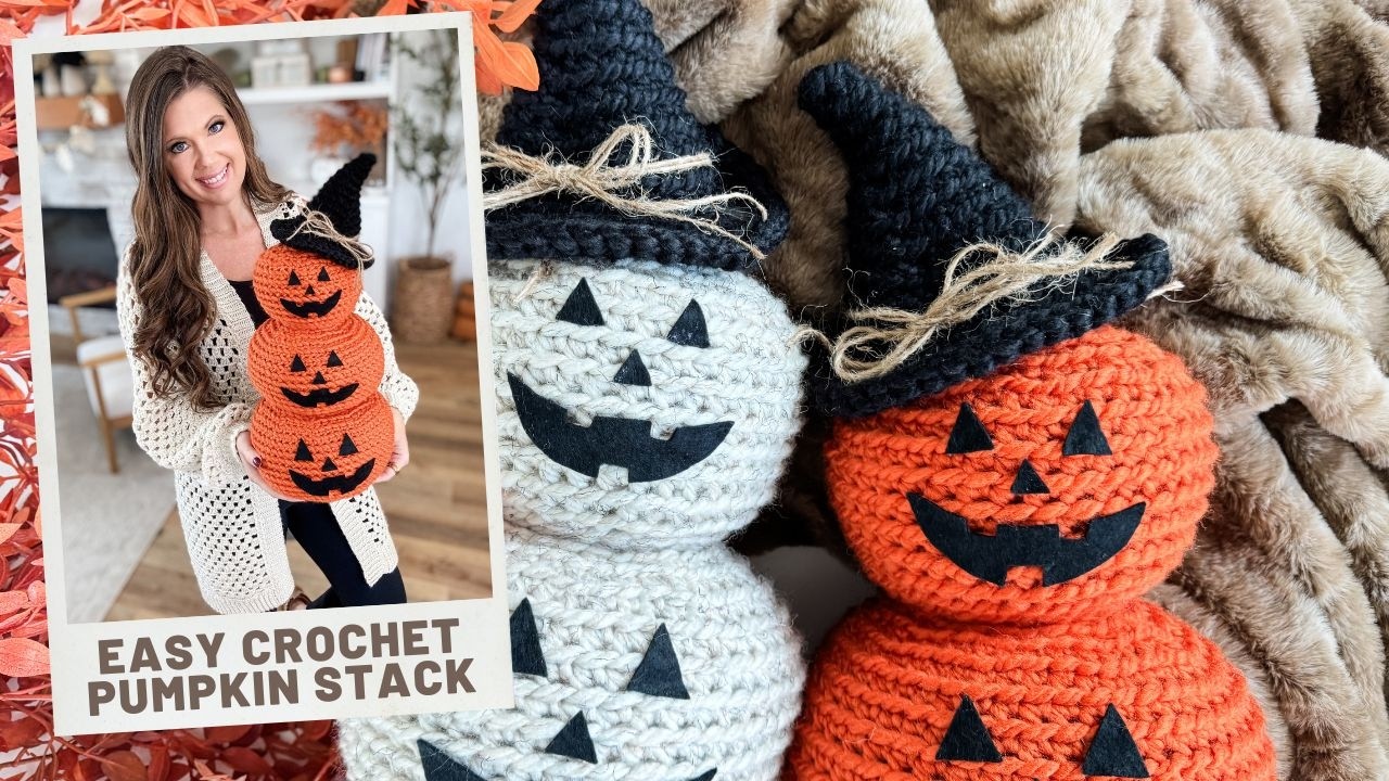 Jack-O'-Lantern Pumpkin Stack Crochet Pattern - Easy No Sew Construction