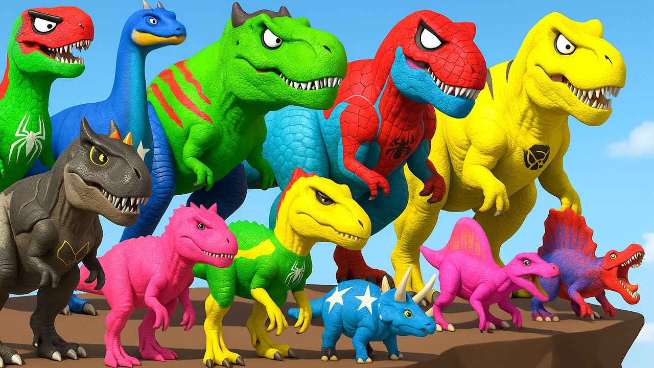 NEW SpiderMan Dinosaur Team vs All Tyrannosaurus Rex Pro 8 Superhero Dinosaurs Jurassic Spiderman