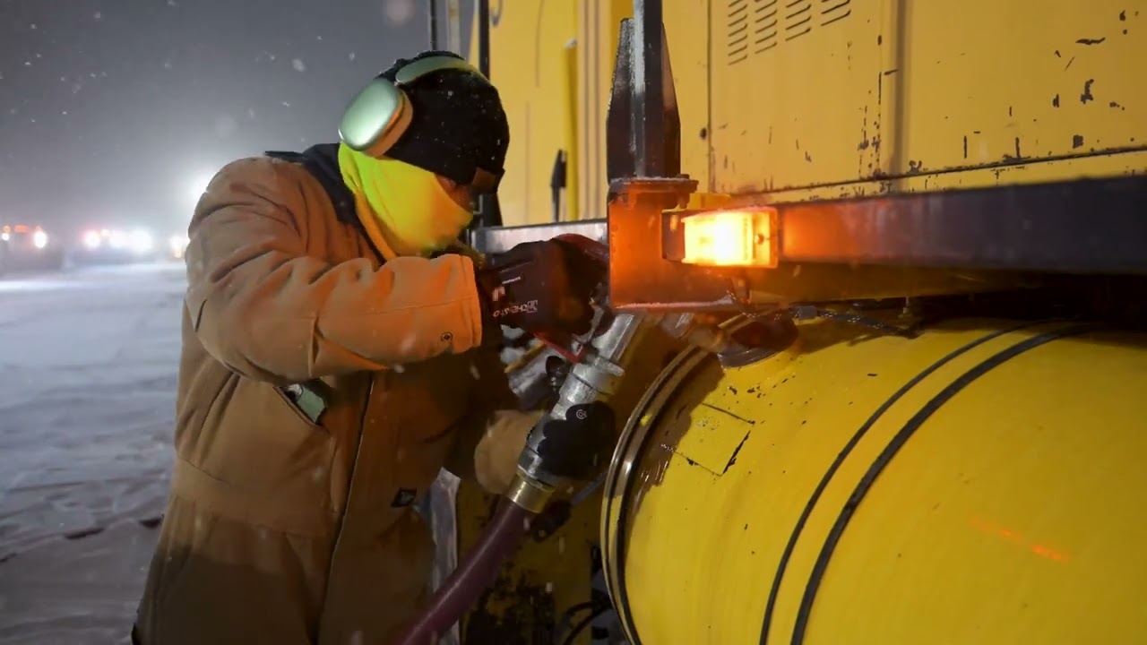 Winter Storm Fern: Giant Snow Blowers on Joint Base Andrews, Maryland. Read video description.