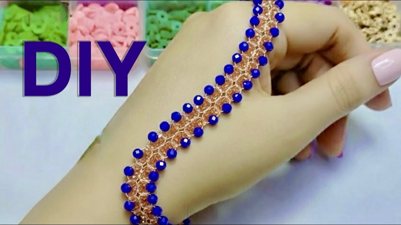 DIY Beaded Bracelet Tutorial | Elegant Wide Bracelet with Blue Beads | Beading for Beginners