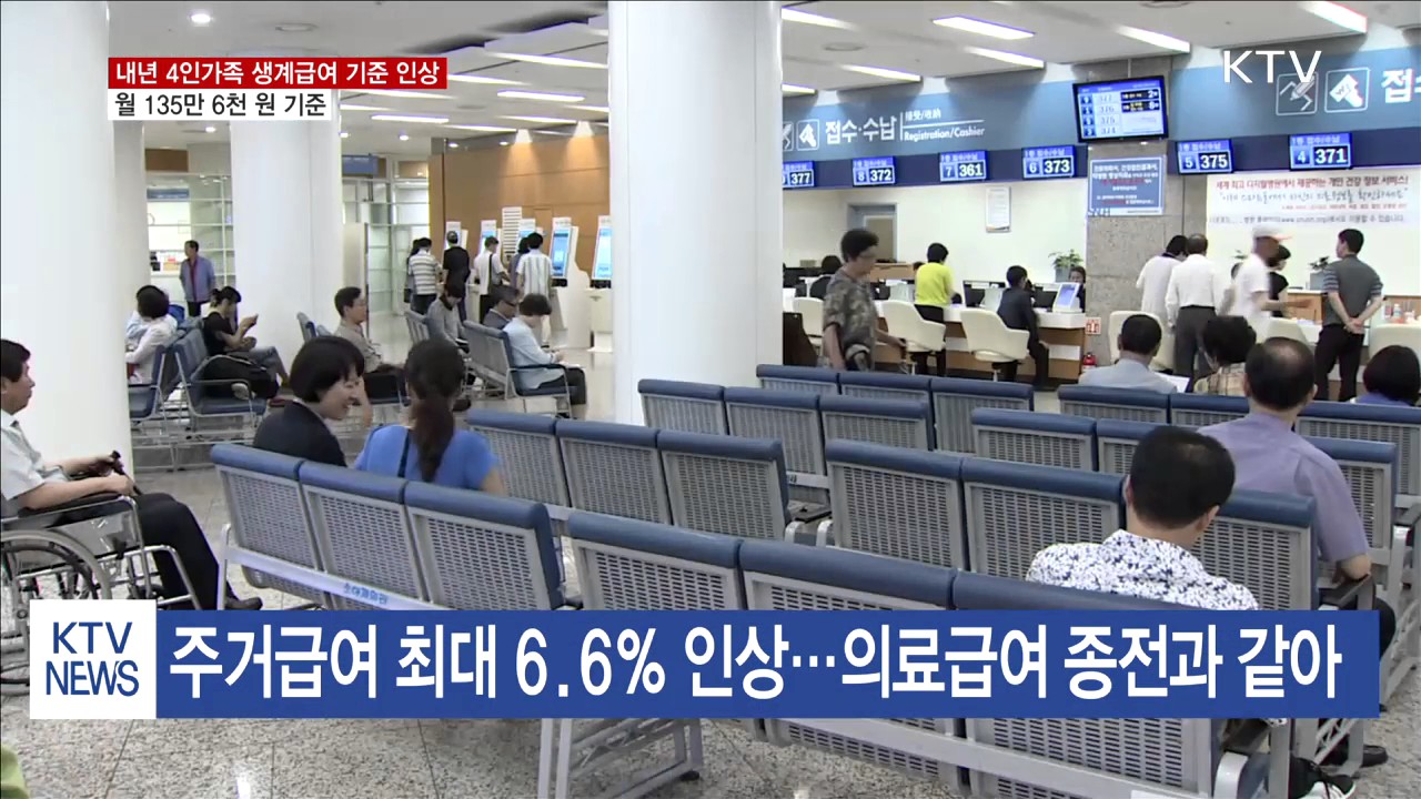 내년 4인가구 월소득 135만 6천 원이면 '생계급여'