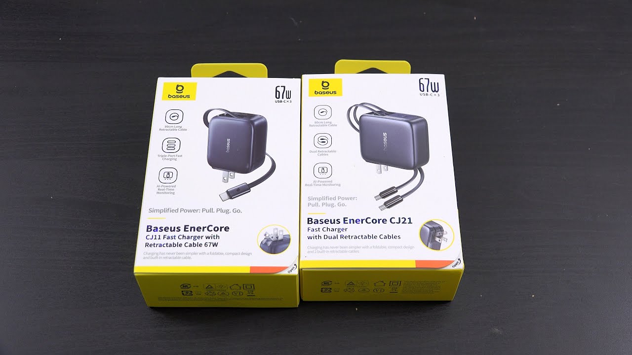 Baseus Enercore CJ11 / CJ21 Retractable 67W USB C Charger with 2 Retractable Cable & Foldable Plug