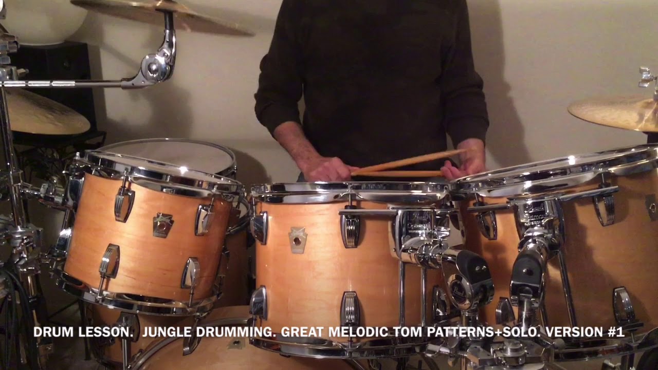 Drum Lesson. Jungle Drumming. Great Melodic Tom Pattern + Drum Solo. Version #1