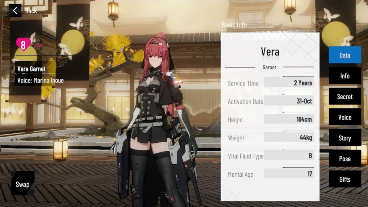 Vera Garnet - All Voice Lines (JP + CN) + Secrets - Level 8 Affection - Punishing Gray Raven
