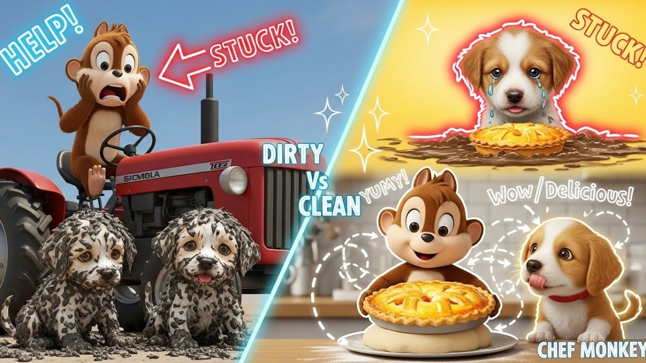 Baby Monkey DRIVES TRACTOR to Rescue STUCK Puppy! 🚜🐶 (Heartbreaking) 💔🍎 Cooking Apple Pie