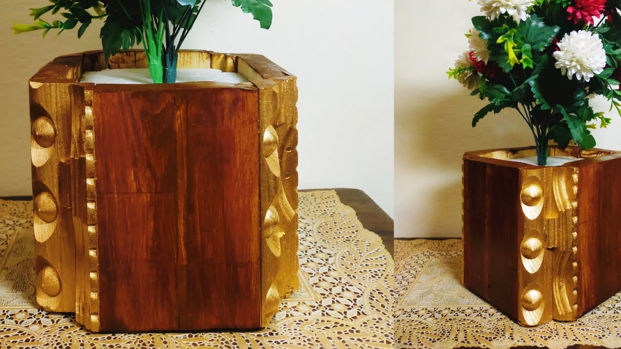 how to make wood craft design|Flower Vase |DIY|Room Decoration.  