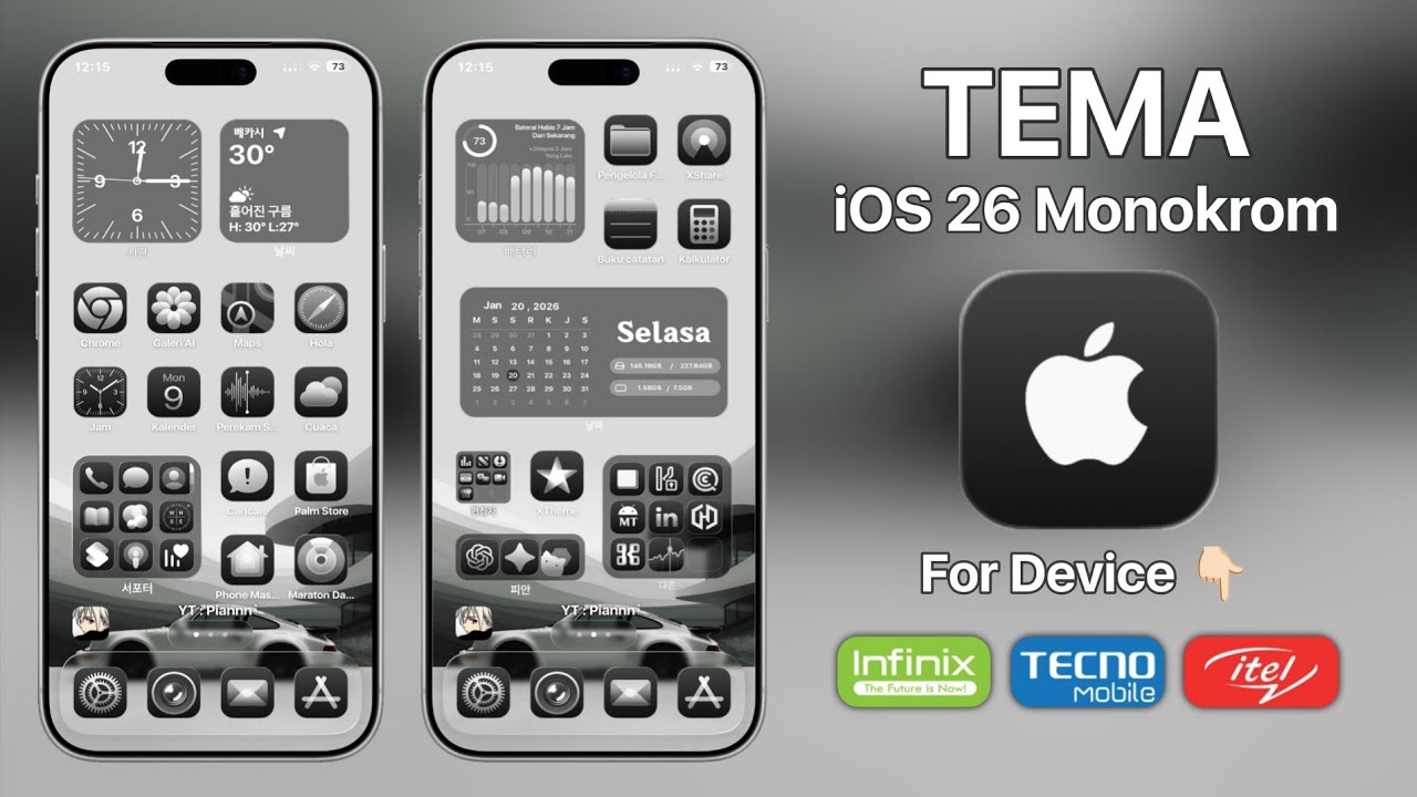 Тема iOS 26 Monochrome для Infinix/Tecno/Itel (последняя версия 2026 года)