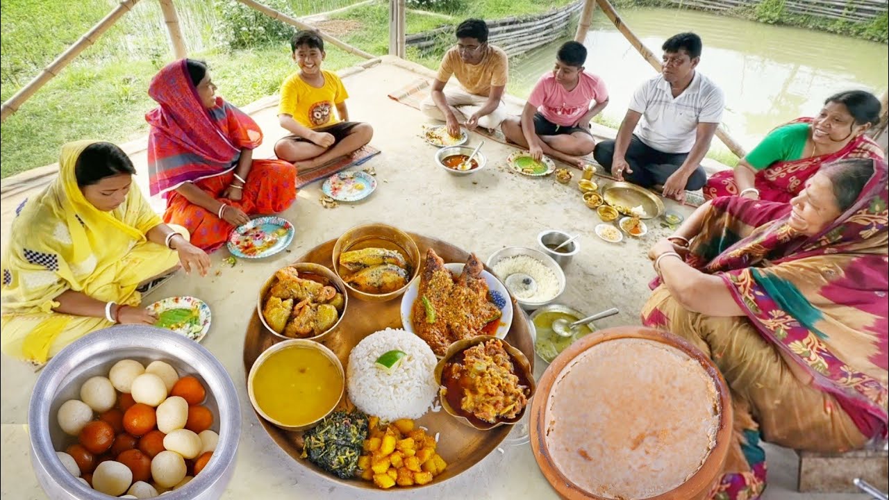 জামাইষষ্ঠী স্পেশাল খাওয়া দাওয়া ভাত ডাল পটল চিংড়ি সরষে ইলিশ, পাবদার তেলঝাল,খাসি মাংস দই মিষ্টি