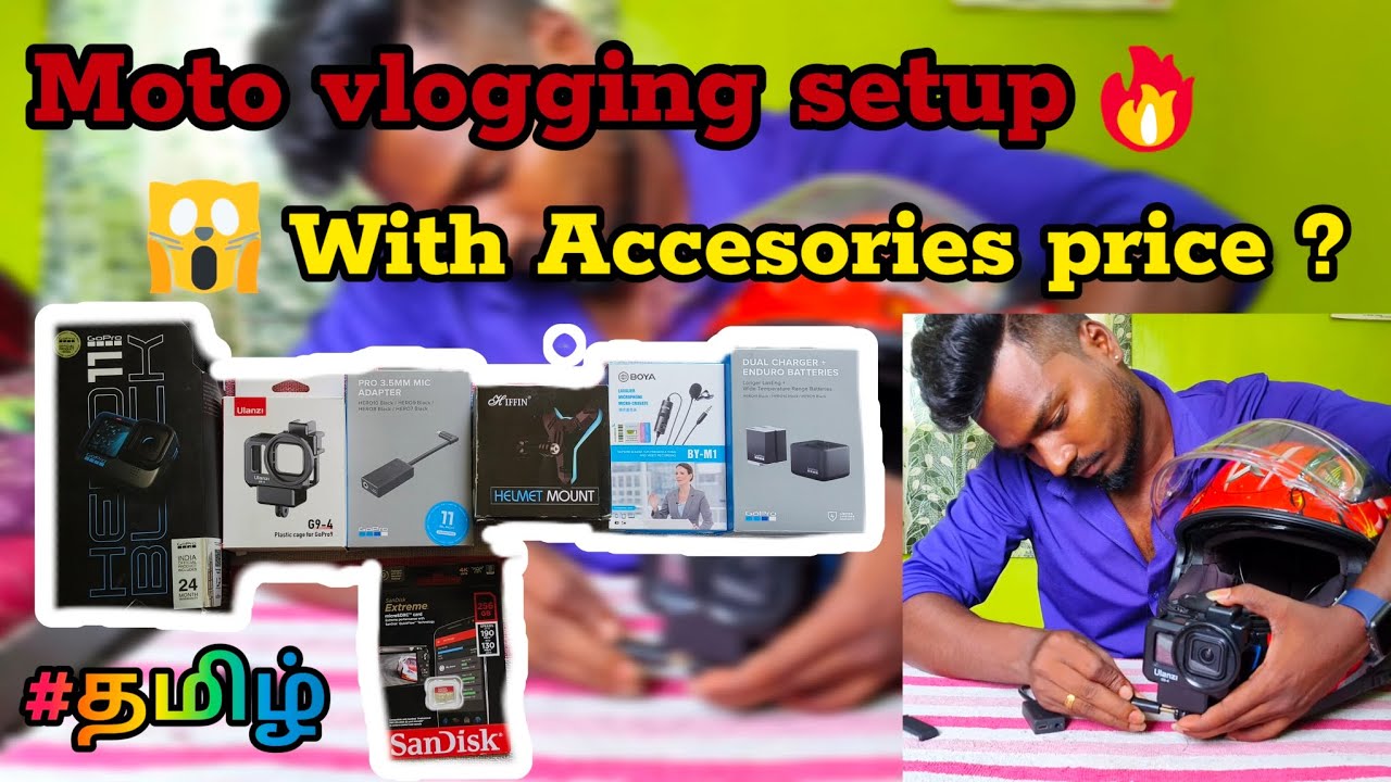 My Moto vlogging setup 🔥 | GoPro fixed in helmet | with Accesories price #tamil #motovlogg #bike