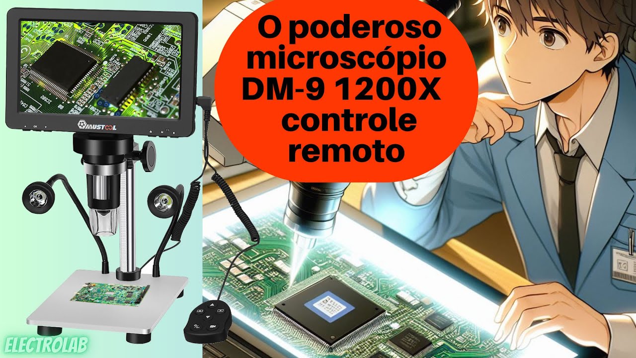 Novo Microscópio DM 9 Mustool 1200x, controle remoto, display de 7