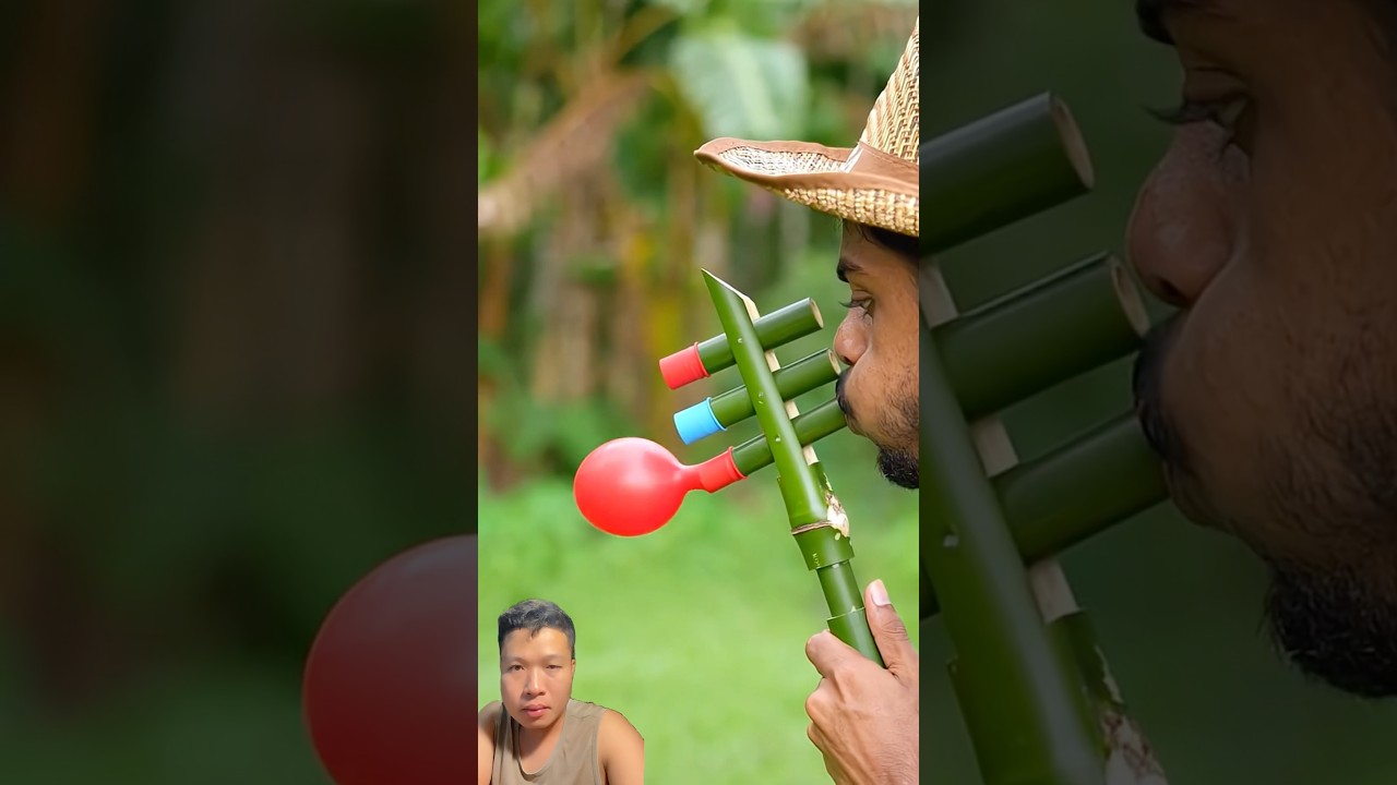 New Bamboo slingshots with three colors balloons 🎈 #diy #slingshot #bamboo