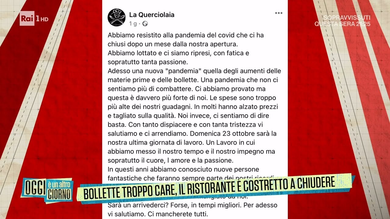 Bollette troppo care, il ristorante &egrave; costretto a chiudere - Oggi &egrave; un altro giorno 24/10/2022