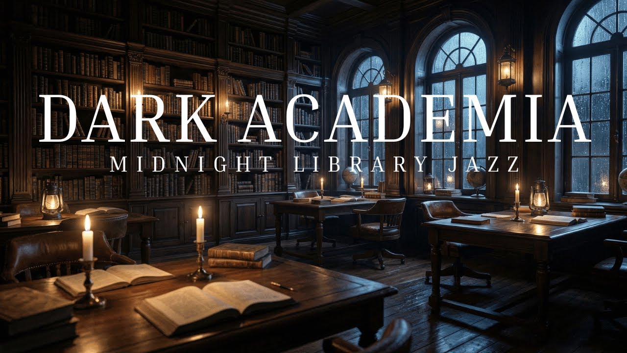 You're Studying Alone in a Dark Library | Rain, Jazz & Candlelight