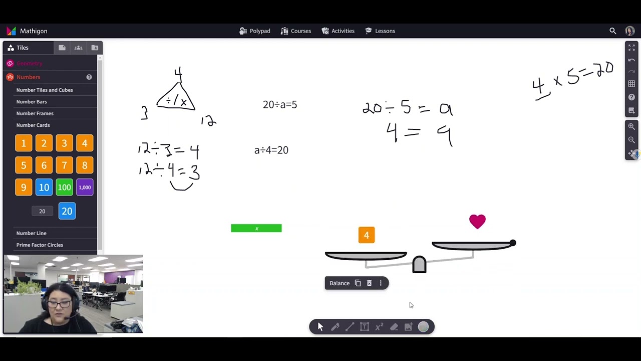 Polypad balance scale to solve multiplication and division equations with variables