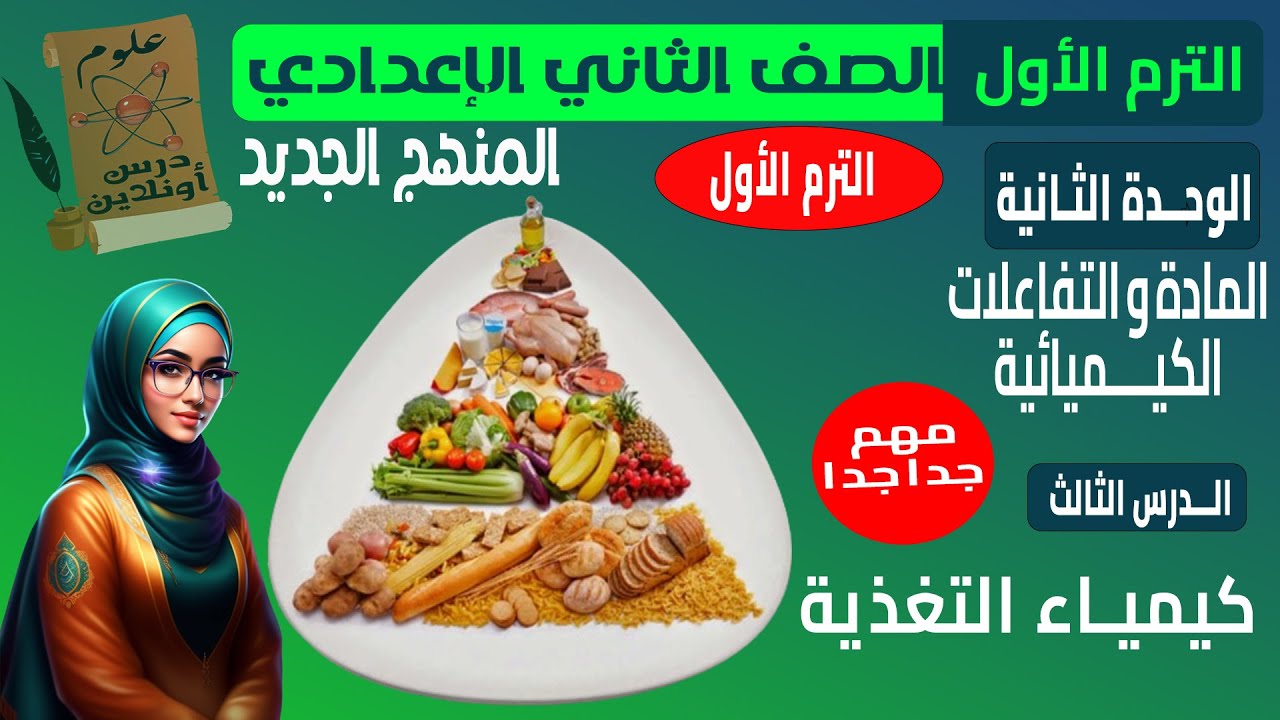 B3- علوم الصف الثاني الاعدادي المنهج الجديد الترم الأول الوحدة الثانية الدرس الثالث (كيمياء التغذية)