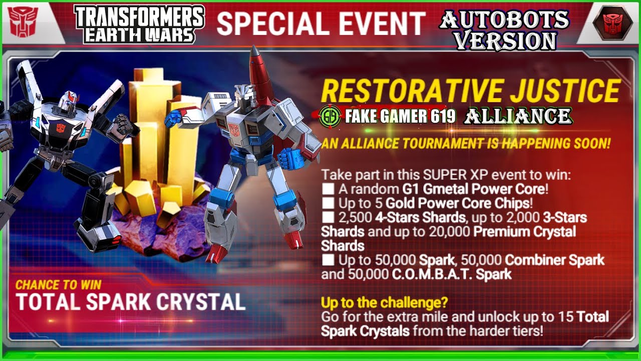 TRANSFORMERS: EARTH WARS Special Event - RESTORATIVE JUSTICE | FAKE GAMER 619 Alliance