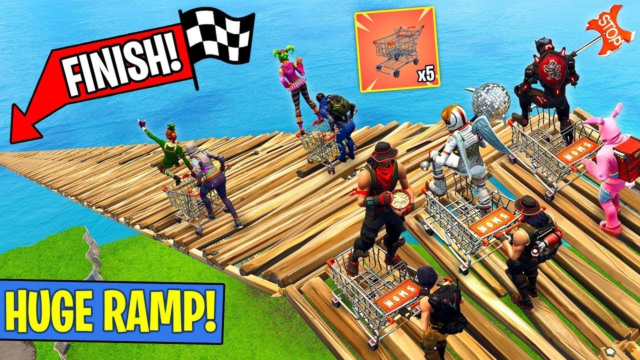 5 SHOPPING CARTS 1 HUGE RAMP RACE! (Fortnite FAILS & WINS #10)
