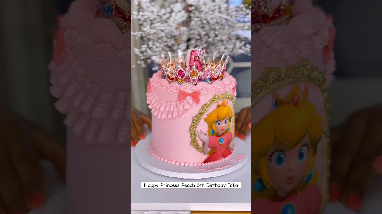 🎂 Princess Peach Birthday Magic: Talia's Glitter Blow Cake Surprise! 👑✨ #GlitterCake
