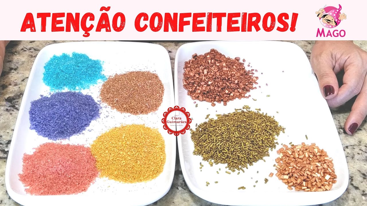 COMO FAZER AÇÚCAR CRISTAL DOURADO, COLORIDO E GRANULADOS CINTILANTES (Aula mago)