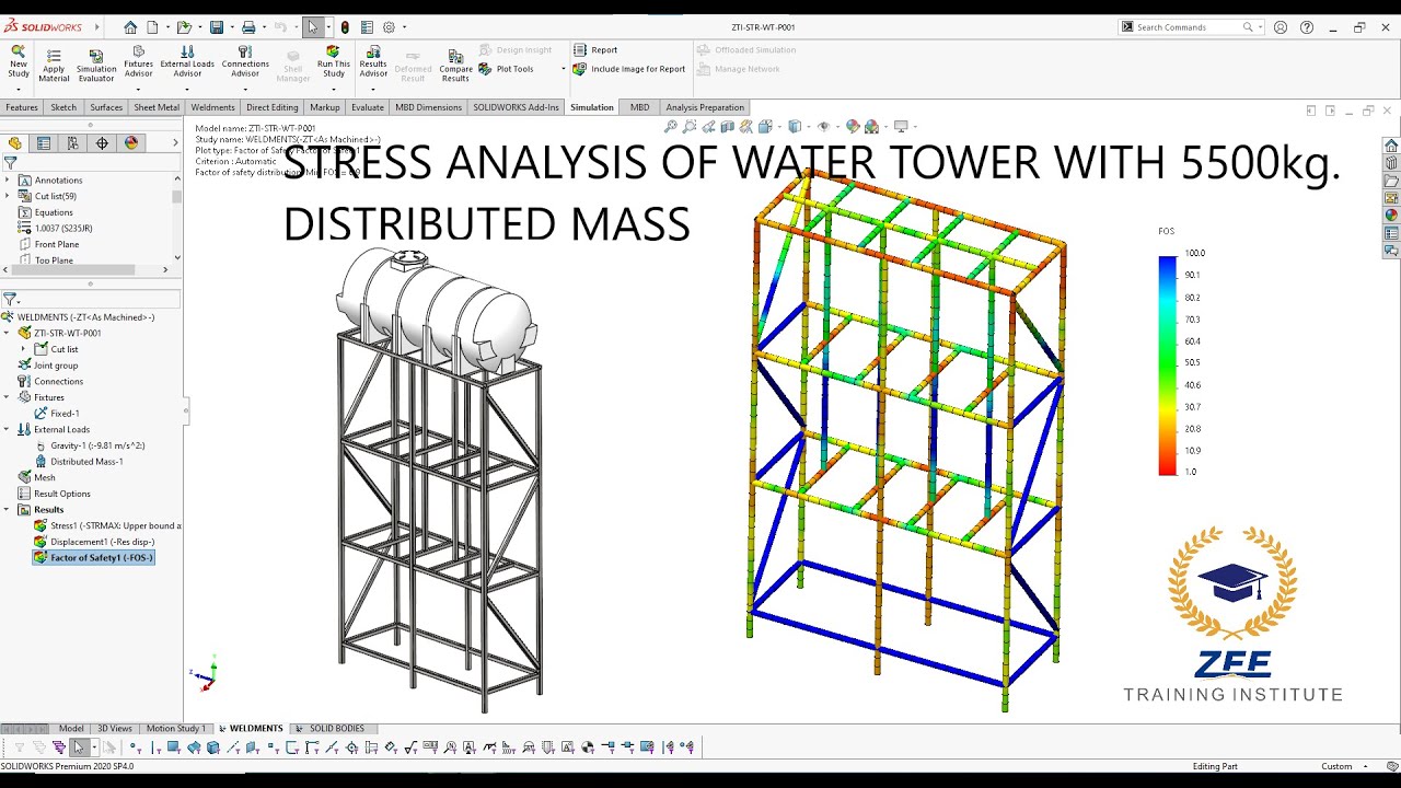 АНАЛИЗ НАПРЯЖЕНИЙ КОНСТРУКЦИИ БАШНИ (РАСПРЕДЕЛЕННАЯ МАССА) В SOLIDWORKS