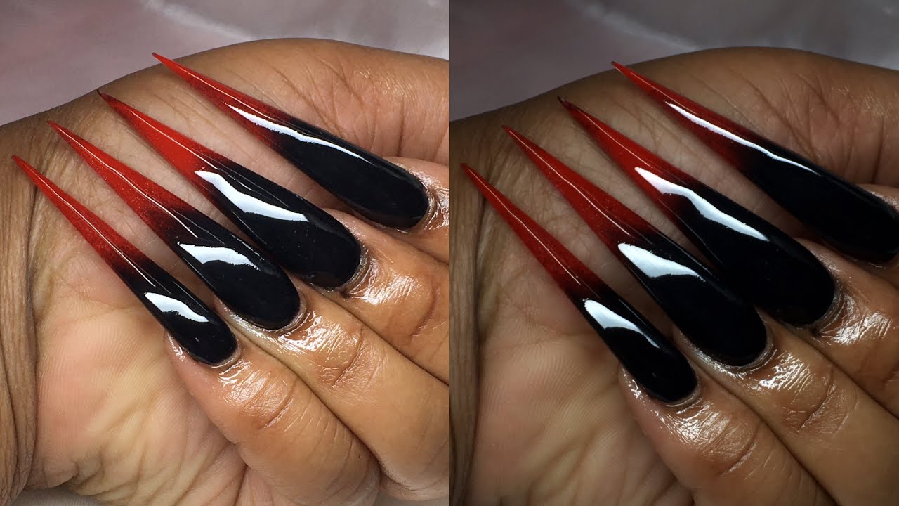 RED BLACK OMBRÉ NAILS | HALLOWEEN | ACRYLIC NAIL TUTORIAL 🖤