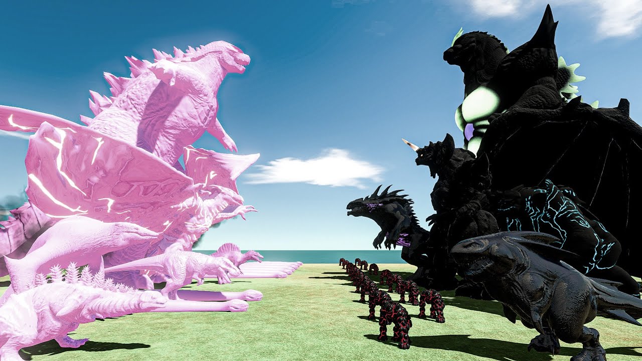 Black Godzilla Team vs Pink Godzilla Team - Animal Revolt Battle Simulator
