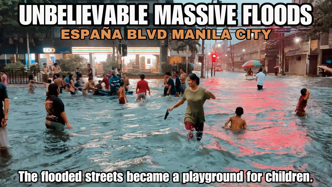 UNBELIEVABLE MASSIVE FLOODS and HEAVY RAIN HIT MANILA CITY-STREET SCENES in ESPA&Ntilde;A BLVD JULY 21[4k]