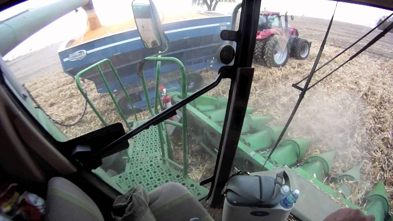 John Deere 9770 Combine with 12 Row Corn Head in cab operators view harvesting Corn Fall 2011 in HD!