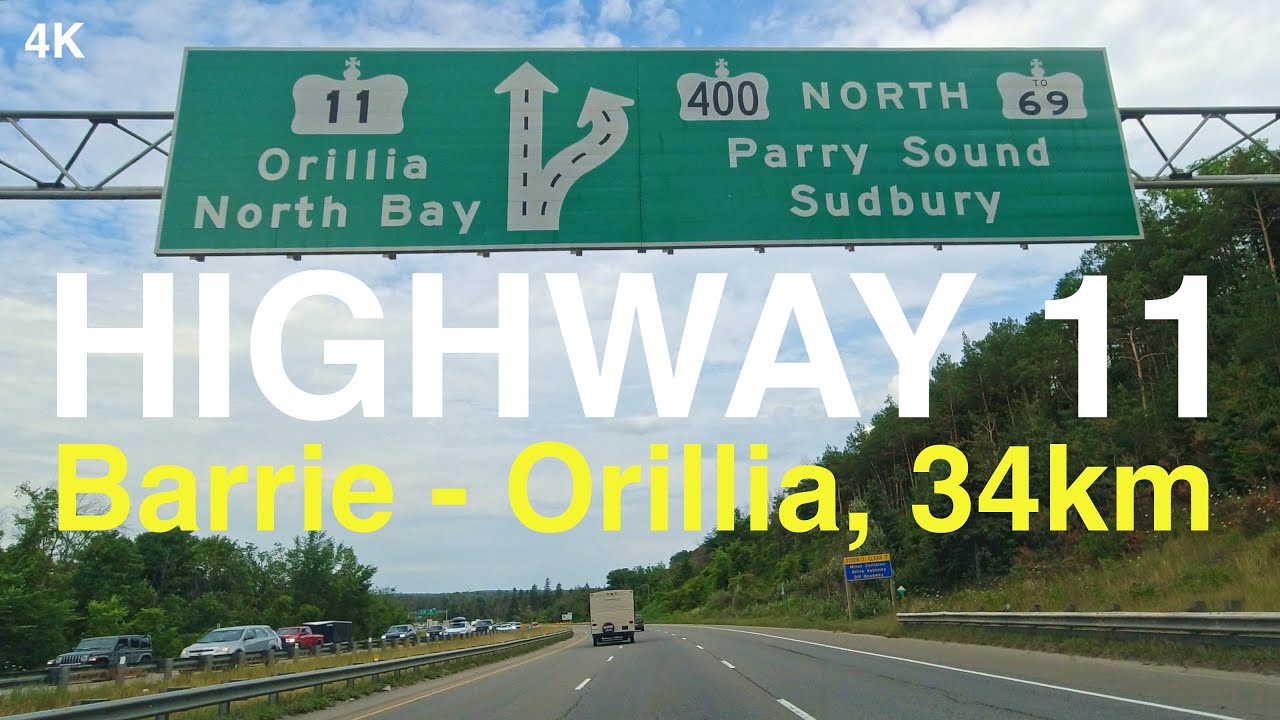 Highway 11 from Barrie to Orillia Ontario via Hwy 400, 34km