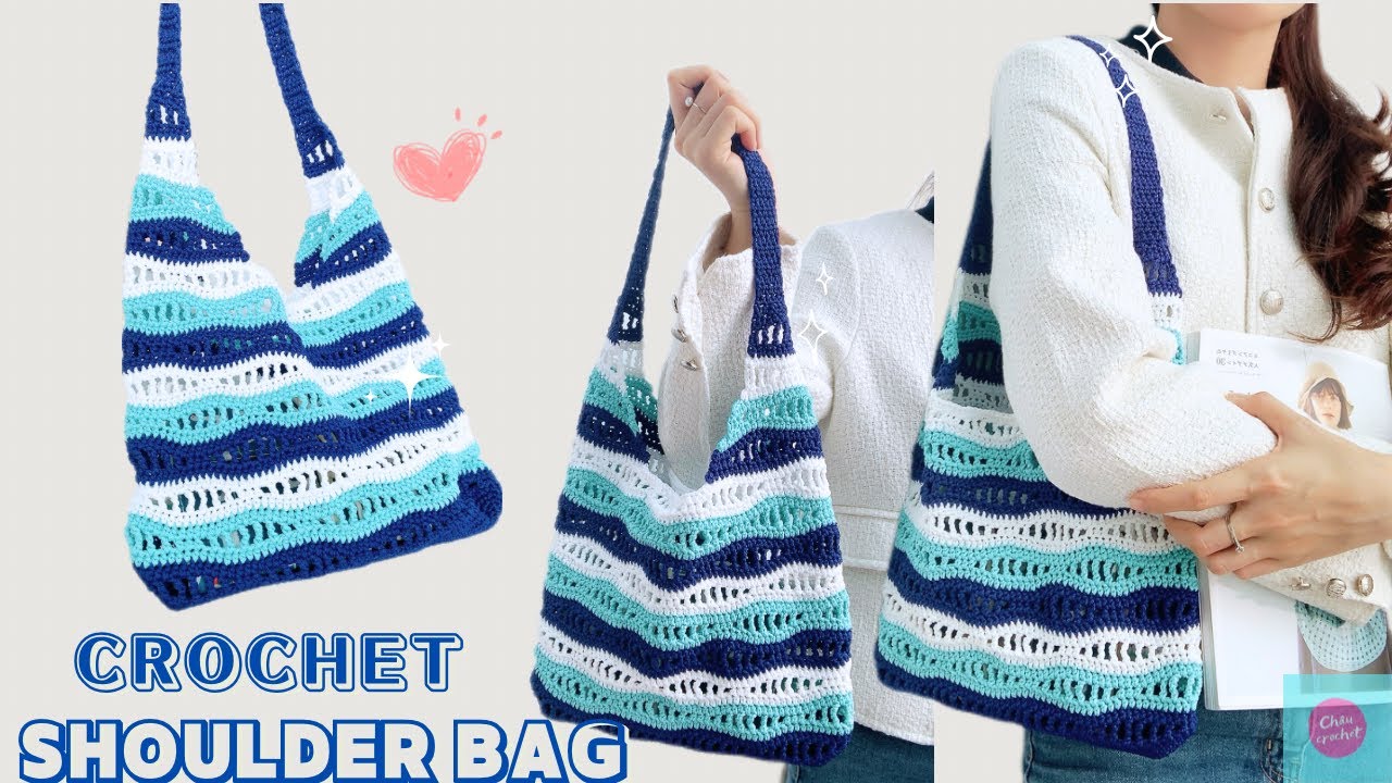Crochet shoulder bag| Hướng dẫn móc chiếc túi đeo vai tay hoạ tiết gợn sóng| ChâuCrochet#163