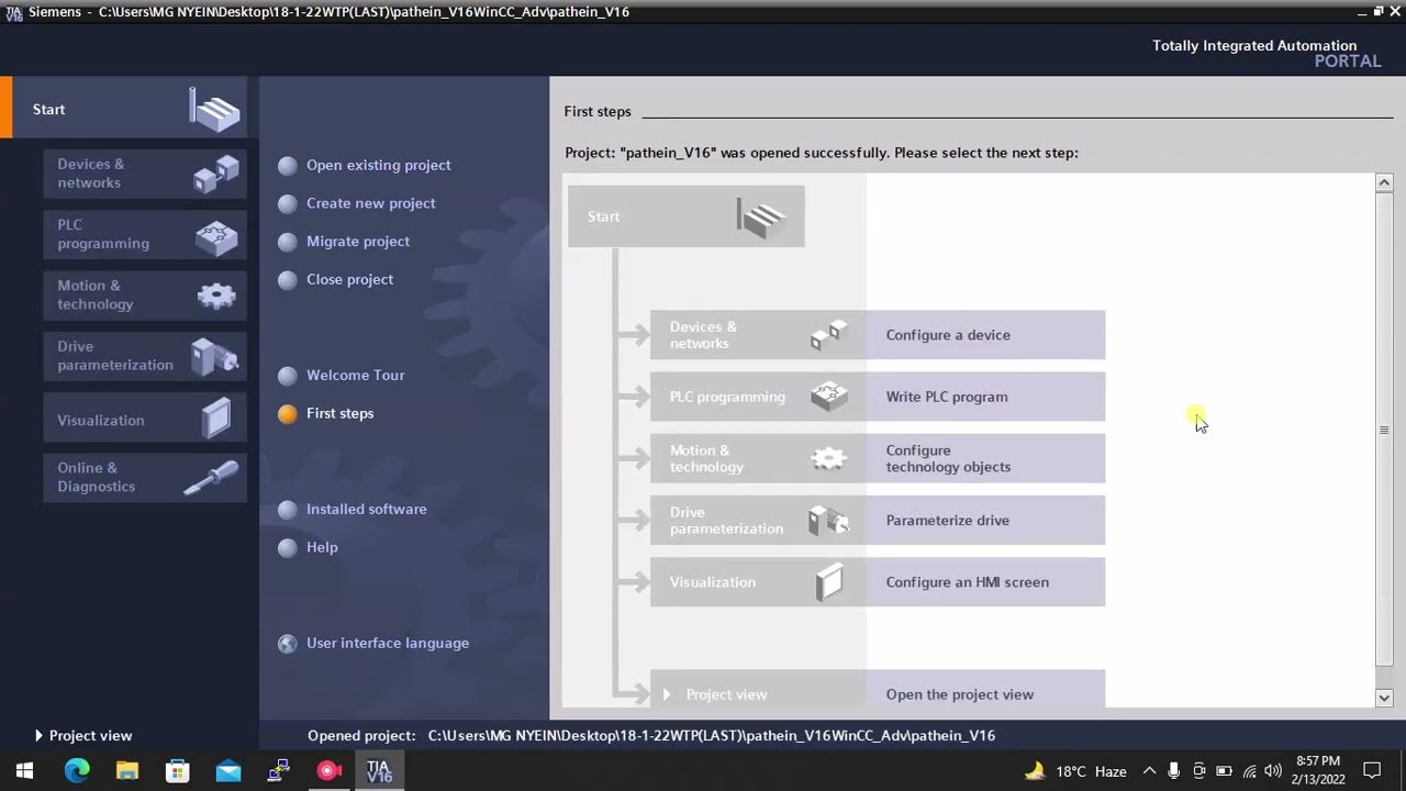 How to open project from siemens TIA portal V16