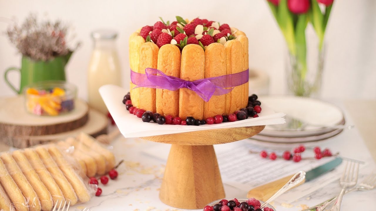 Raspberry Charlotte Cake Recipe l No-Bake Raspberry Mousse Cake
