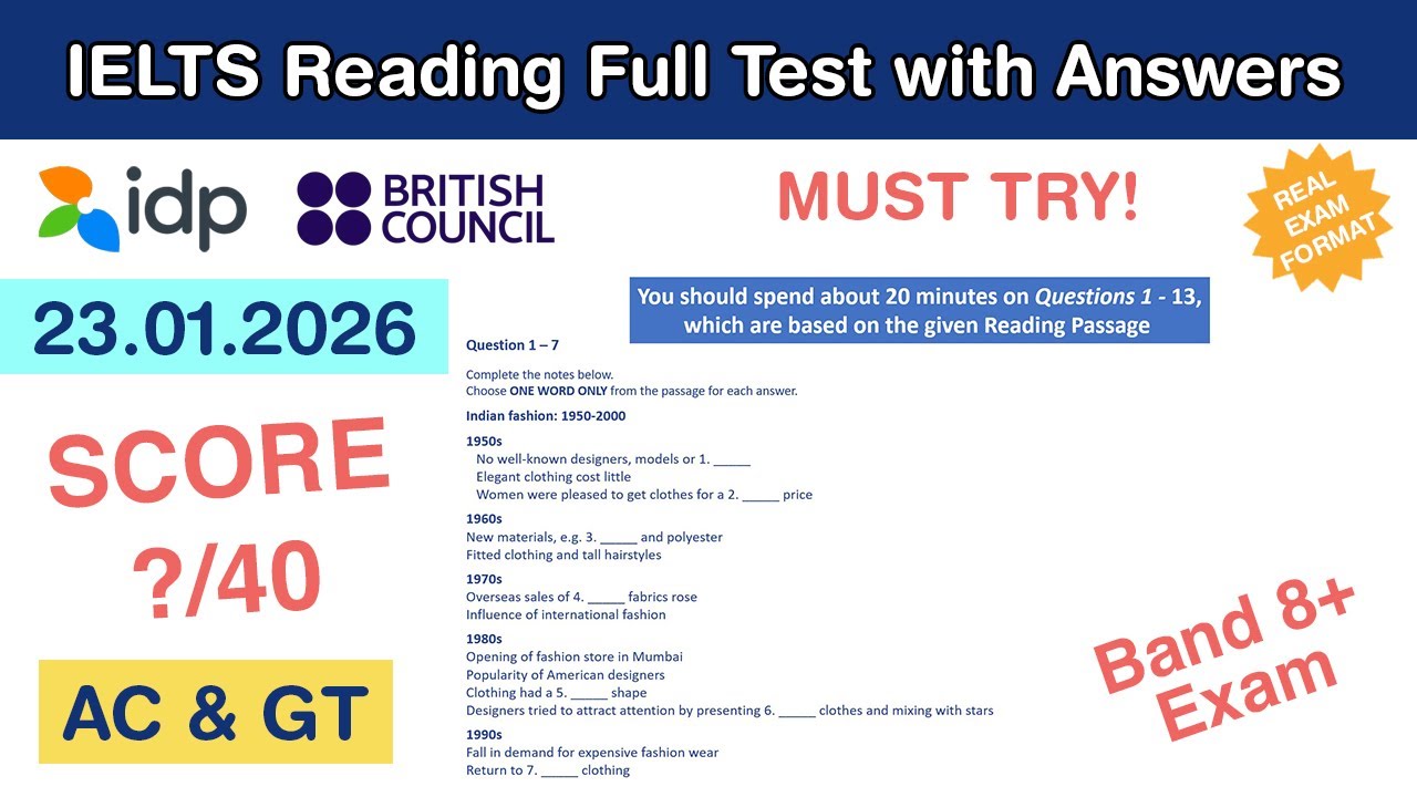 IELTS Reading Practice Test with Answers 23.01.2026 - Test #136