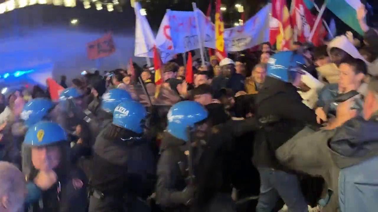 Manifestazione per la PALESTINA a ROMA: scontri con la polizia e idranti sul corteo