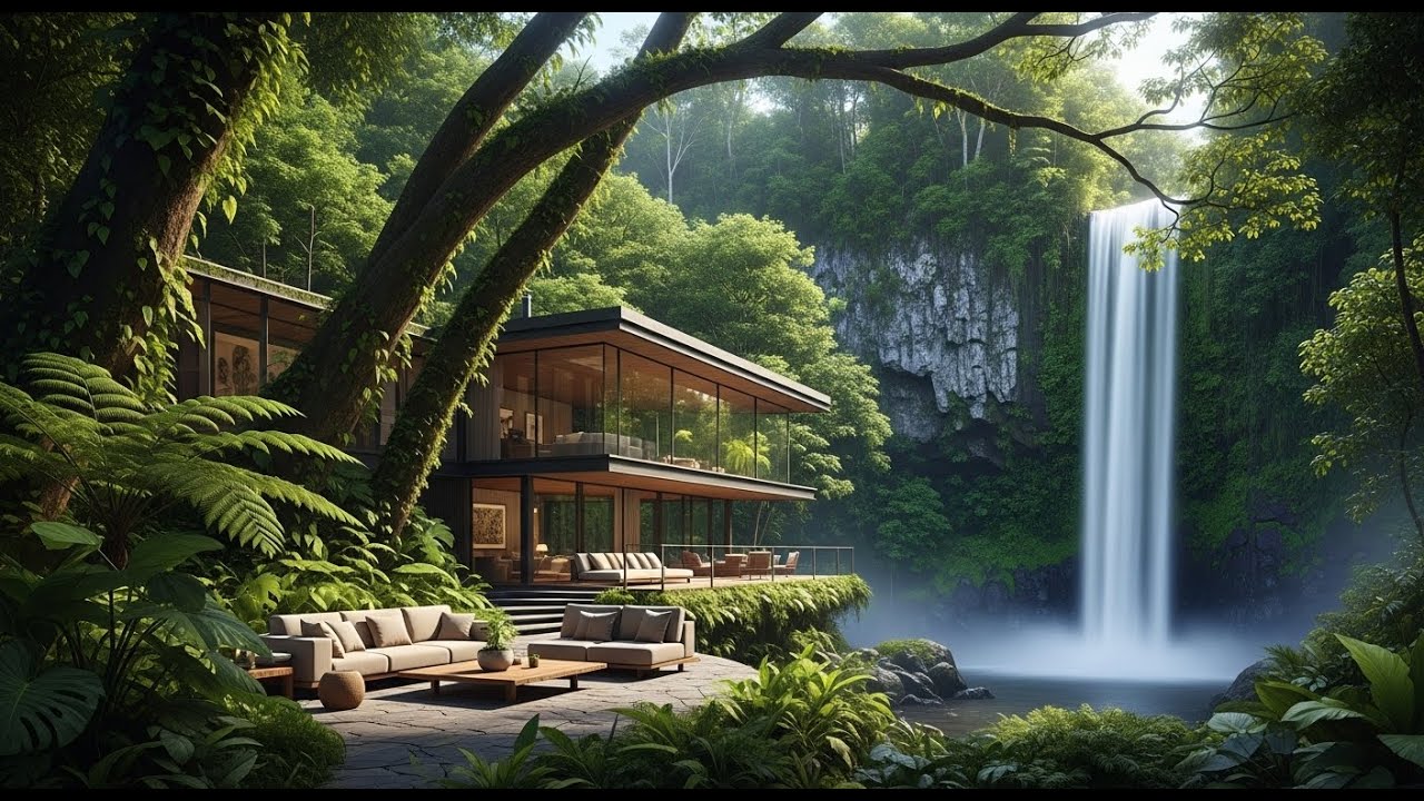Relaxing Waterfall & Jungle Villa Live 🌿💧 | Nature Sounds • Deep Sleep • Stress Relief 24/7