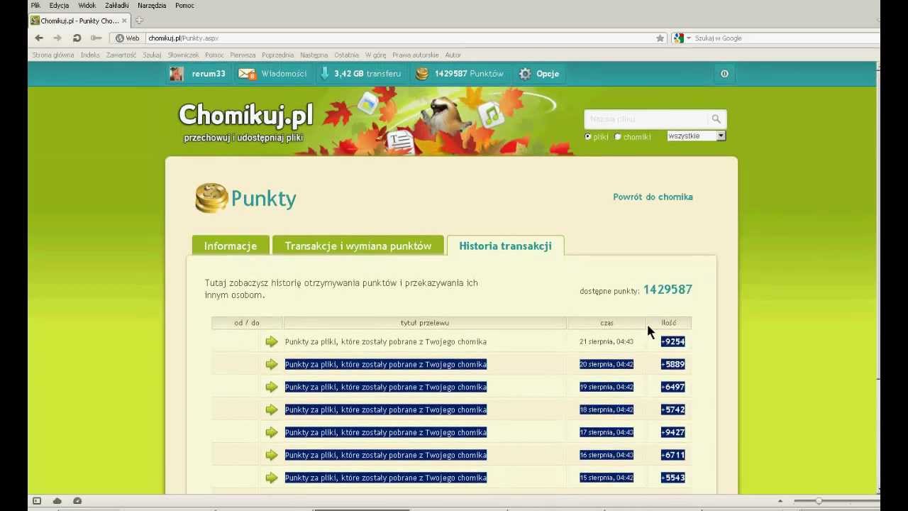 Zdobywanie punktów na chomikuj część 2